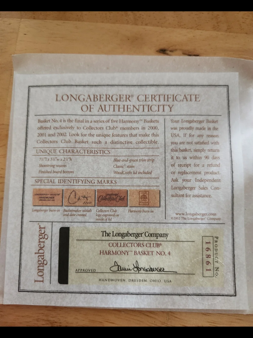 Longaberger Collectors Club No. 4 Harmony Basket